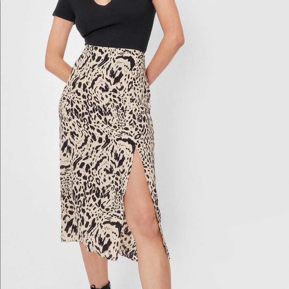 Nasty Gal Animal Print Slit Midi Skirt, US 0